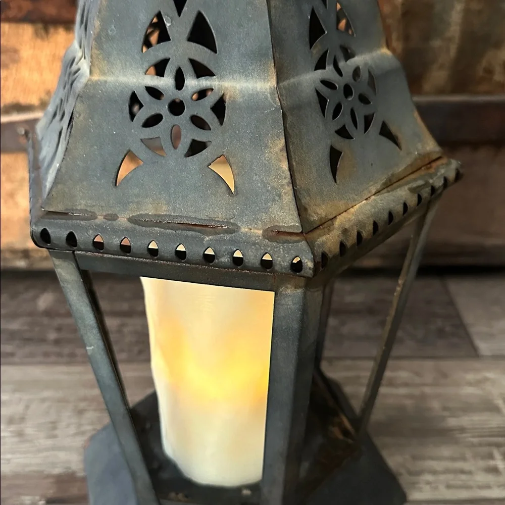 Rustic Black Metal Lantern with Candle